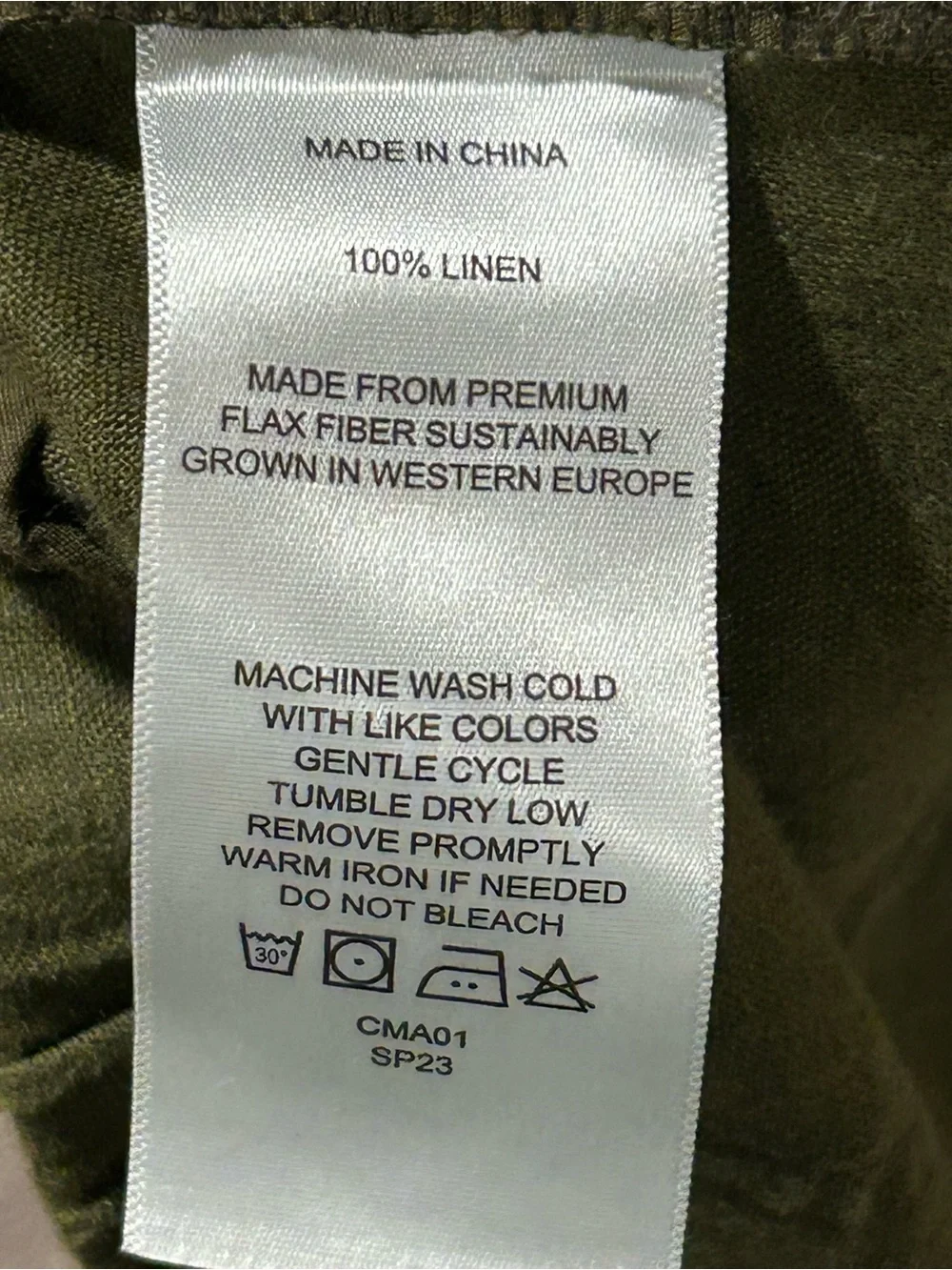 Quince 100% Linen Pants Pull On Tapered Olive Green , Large